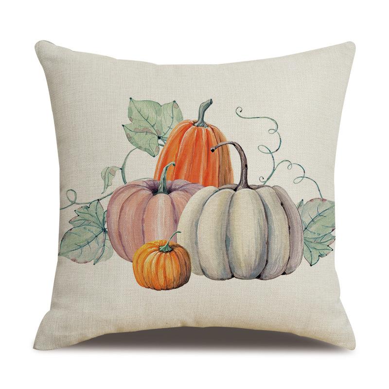 Thanksgiving Linen Pillowcase Autumn Pumpkin Print Pillow Cushion Cover