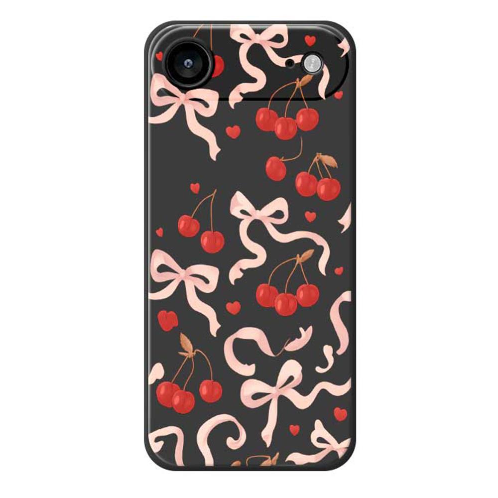 

For iPhone 17 Air Case Big Bow Cherry Pattern Printing Straight Edge TPU Phone Back Cover Black