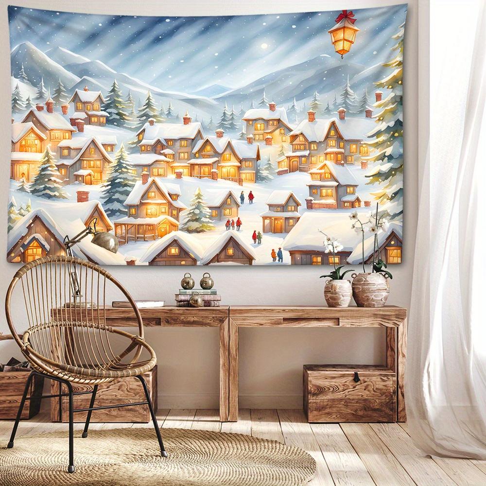 1pc Christmas Village Tapestry, 126x71inch, Festive Holiday Wall Hanging, Polyester Soft and Flat Fabric, No Power Needed, Woven, Textured, Natural St