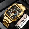 Binbond Men's Retro Multifunctional Waterproof Luminous Square Calendar Watch