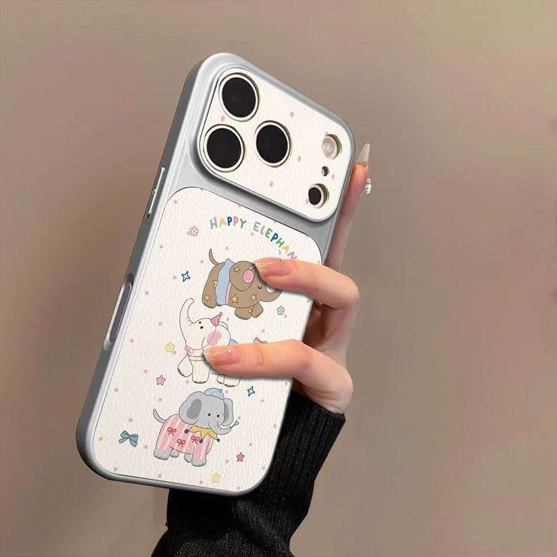 Cartoon Elephant Full Coverage Phone Case for Apple 17 Pro Max – 16 Silver Frame, 15 Corning Shell, 12 Personality.