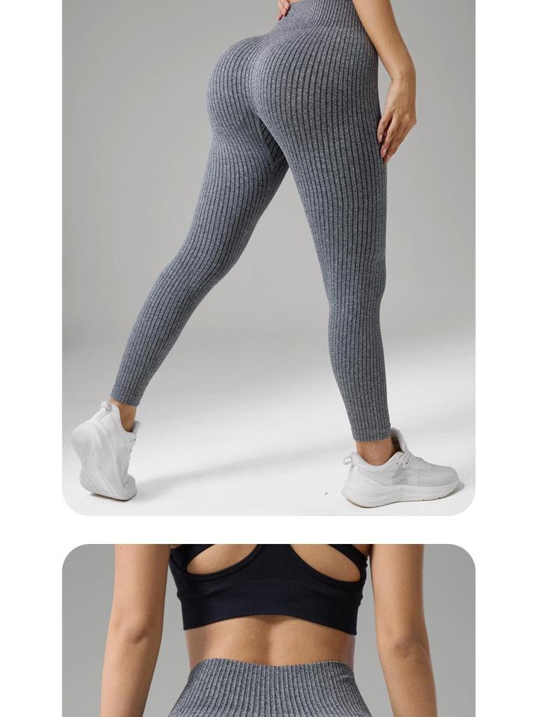 Europeiska & Amerikanska Högmidjade Randiga Yoga Byxor med Magekontroll - Dam Fitness & Löpning Leggings