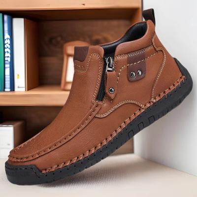 Modne Męskie Skórzane Buty Luksusowe Designerskie Wsuwane Mokasyny Botki do Kostki Casualowe z Zamkiem Błyskawicznym Wygodne Formalne Płaskie Buty Wizytowe Mokasyny do Jazdy