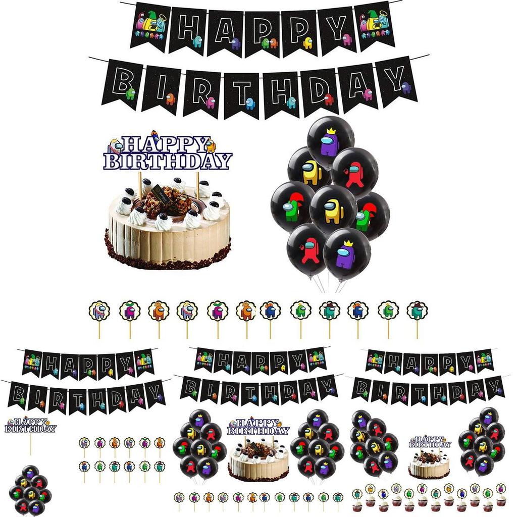 Party Birthday Theme Decor Suit Supplies Set Balloon Banner Cake Topper
