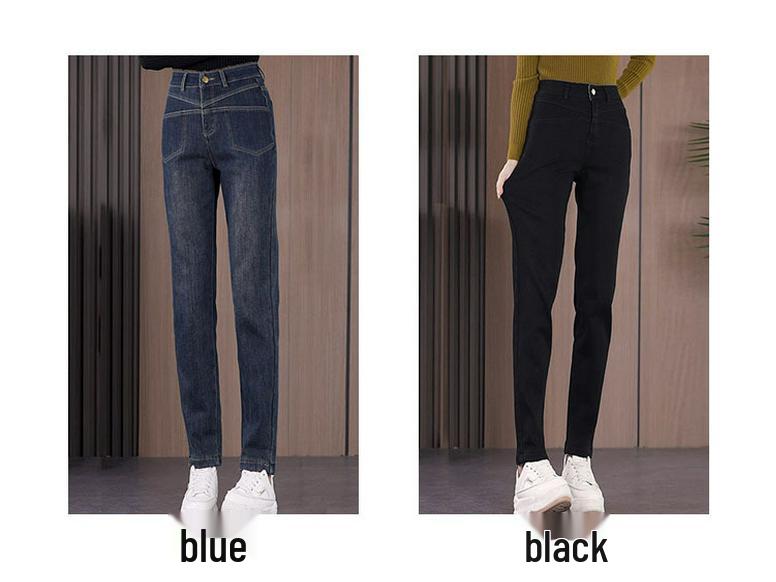 Brand Women's 2025 Autumn/Winter Velvet-Lined Skinny Jeans for Petite Figure