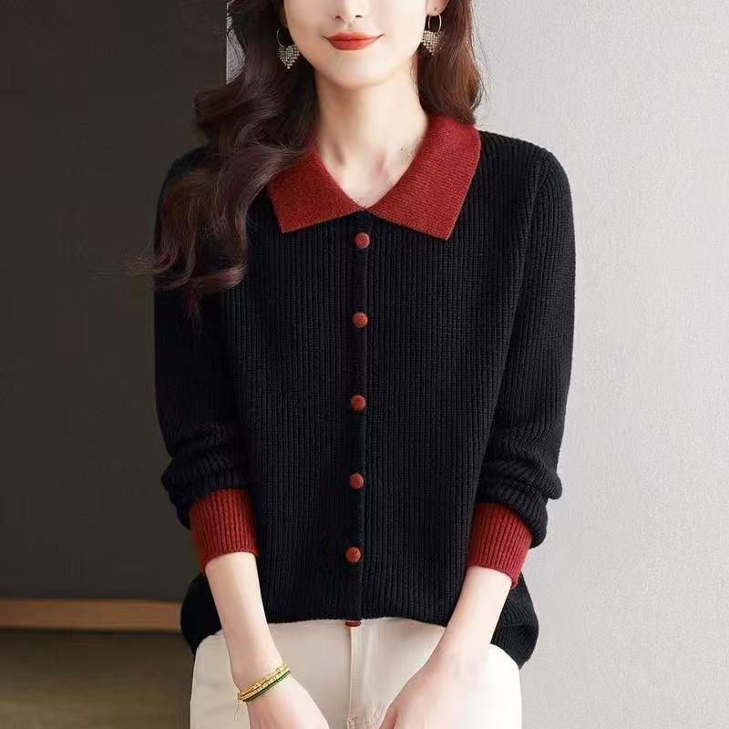 Contrast color doll collar thickened outer sweater women's autumn and winter new fashion casual loose bottoming knitted sweater