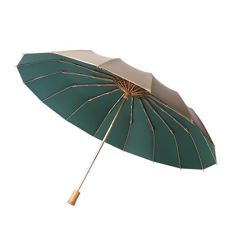 

Hot selling new 16 bone gold plastic umbrella sun protection UV sunshade men and women folding sunny umbrella