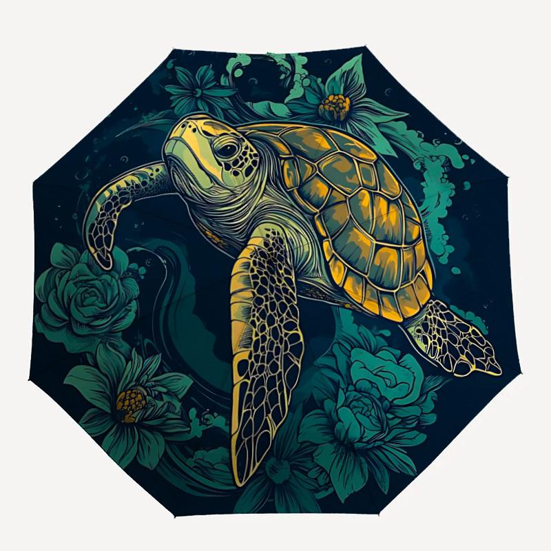 

1pc Sea Turtle Print Umbrella - 8-Rib Automatic Open/Close, Fashionable Compact Umbrella for Outdoor Adventures yy250813212