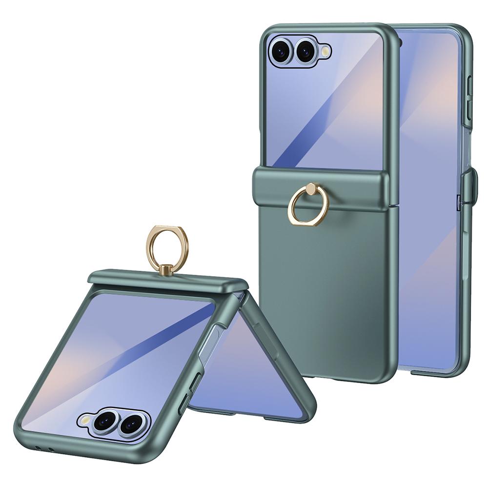 For Samsung Galaxy Z Flip7 5G Case with Tempered Glass Film Ring Holder Kickstand PC Phone Cover
