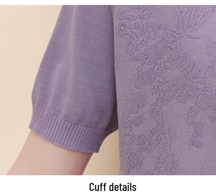 Mom's Stylish 2026 Summer Ice Silk Short-Sleeve Top - Chinese Style Knit T-Shirt for Middle-Aged & Elderly Women