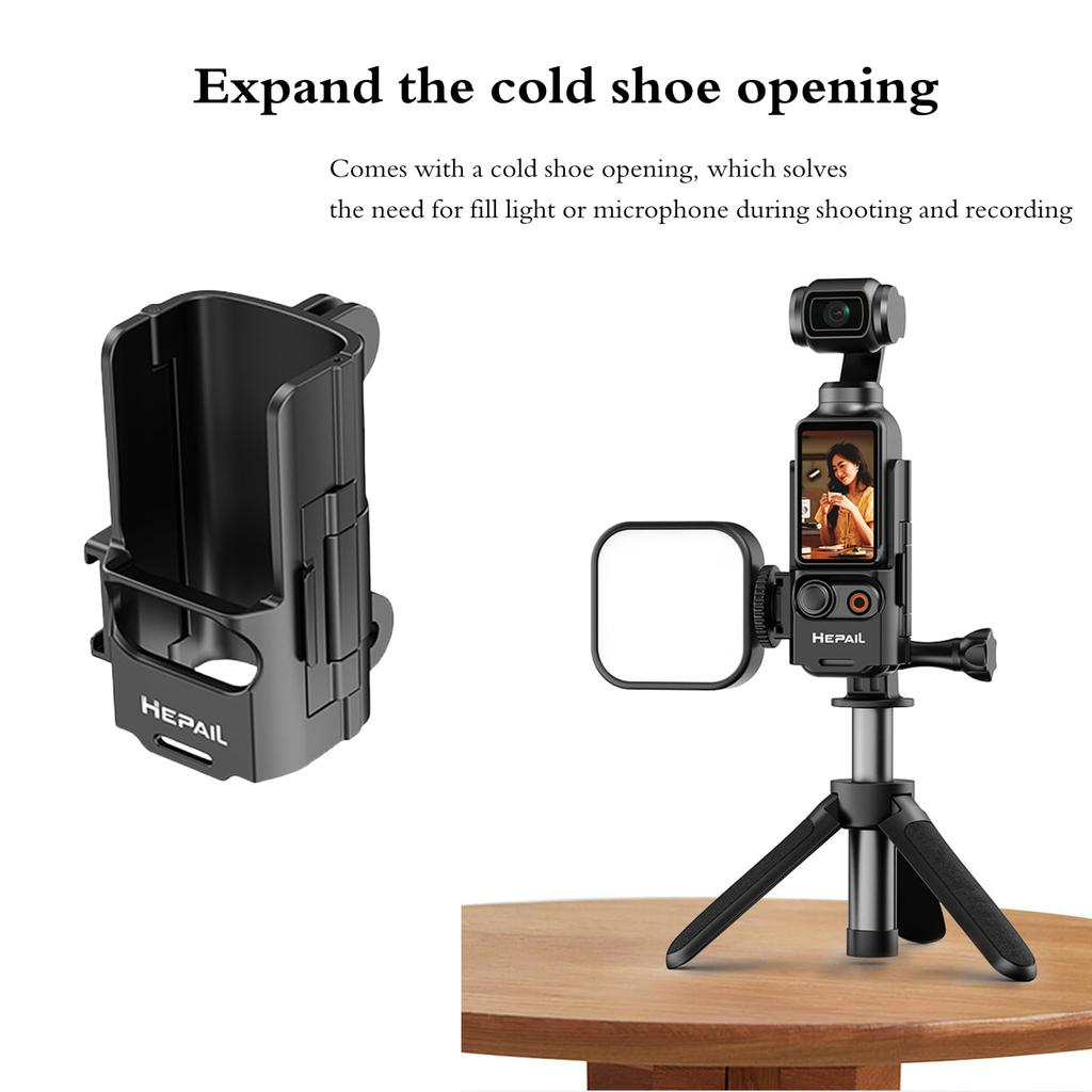Camera Expansion Adapter for DJI Osmo Pocket 3, Protective Cage Cold Shoe Port Handle Mount Cage Bracket Adapter Housing Frame