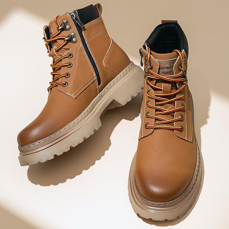 Luxury Brand Lace-Up Formal Busines Footwear Leisure Walk Man Motorcycle Boots Classic Mens High Top shoes All-match Basic Boots