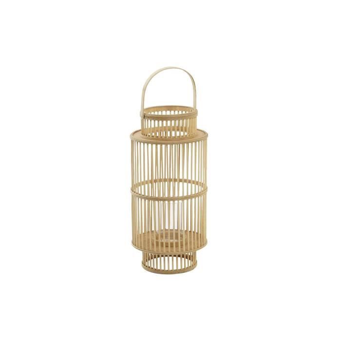 Bougeoir - Naturel - Verre et Bambou - 26 x 26 x 69 cm - Décoration Intérieure - Mixte