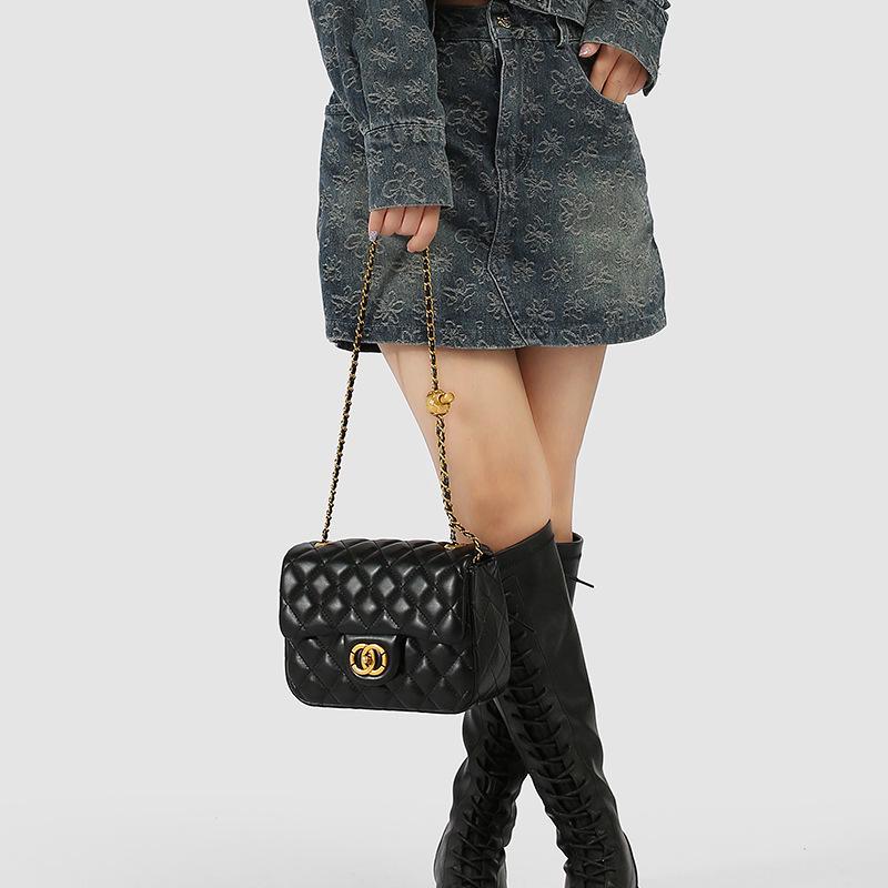 Women's Quilted Chain Crossbody Bag with Golden Ball - Trendy Small Square Design for Summer