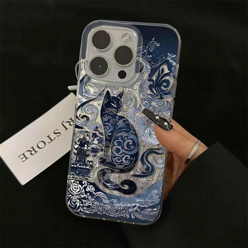 Blue Totem Cat Design Feather Texture Phone Case for Huawei Honor 400 200 X6a X8b X7a X9a X7b X8a X9 Smart Plus Lite Pro 4G 5G