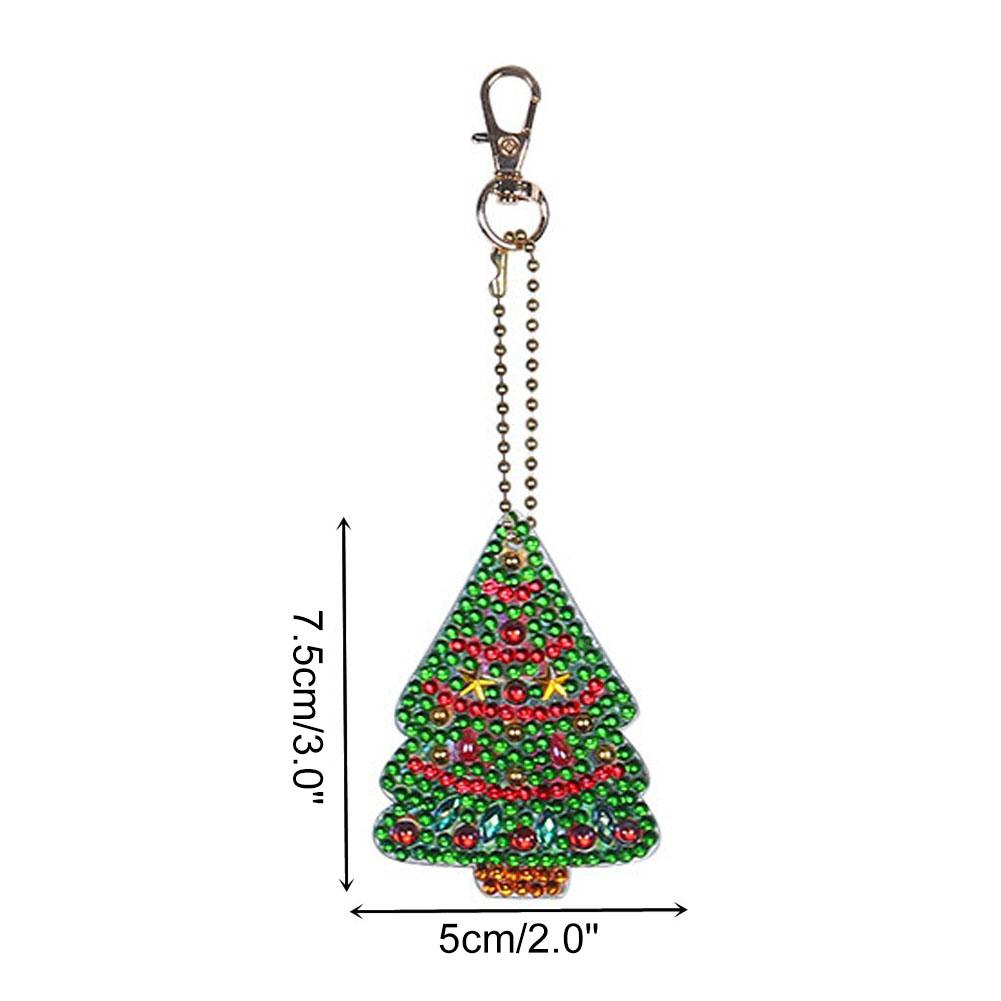 1 Set DIY Full Drill Christmas Theme Rhinestone Painting Keychain Resin Drill Pendant Cute Animal Key Chain Christmas