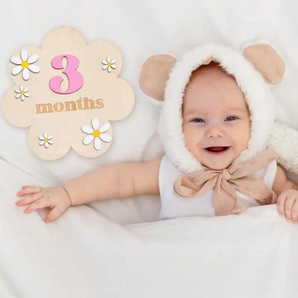 Zweiseitige Baby-Monatsmeilensteinkarten 3D-Blumen Neugeborenen-Fotografie-Requisiten Mädchen Jungen