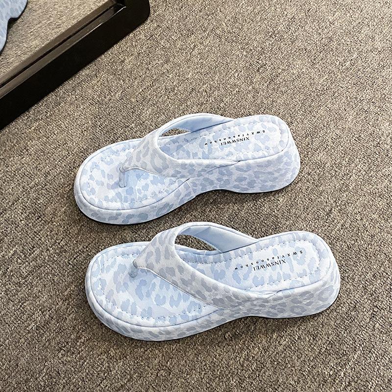 Wear summer high heels sandals toes new slippers leopard print herringbone female slope heel pink clip 2025