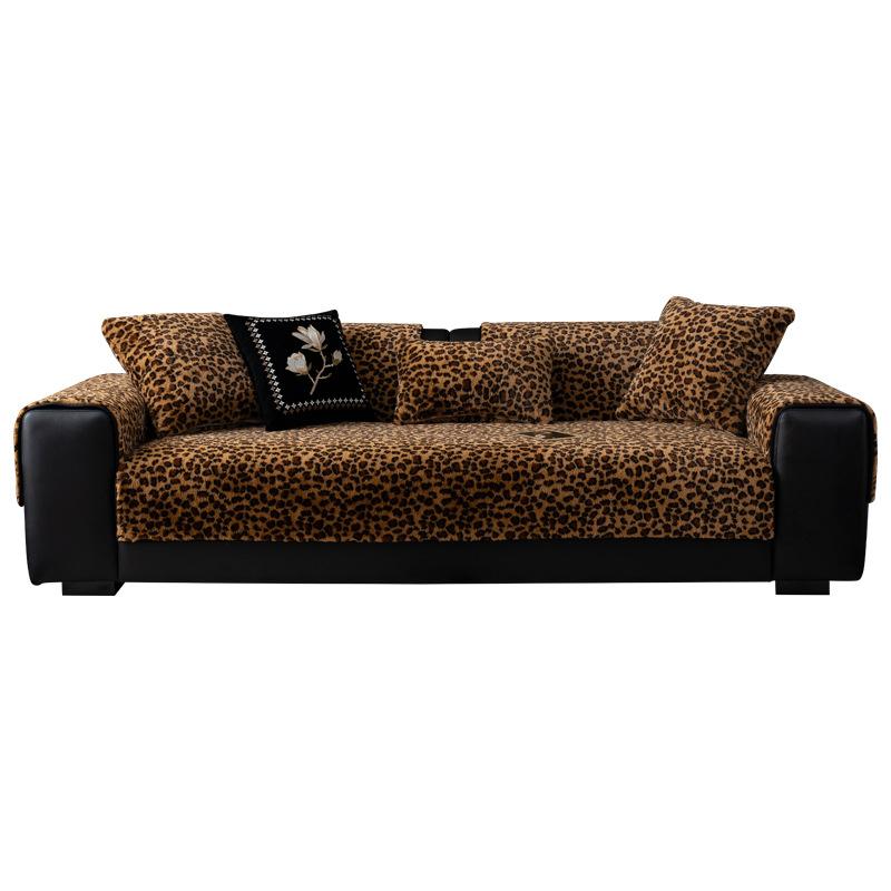 Leopard Print Plush Sofa Seat Cushion Thickened and Warm 2024 Winter Solid Color Sofa Cover Cloth Sofa Seat Cushion Living Room