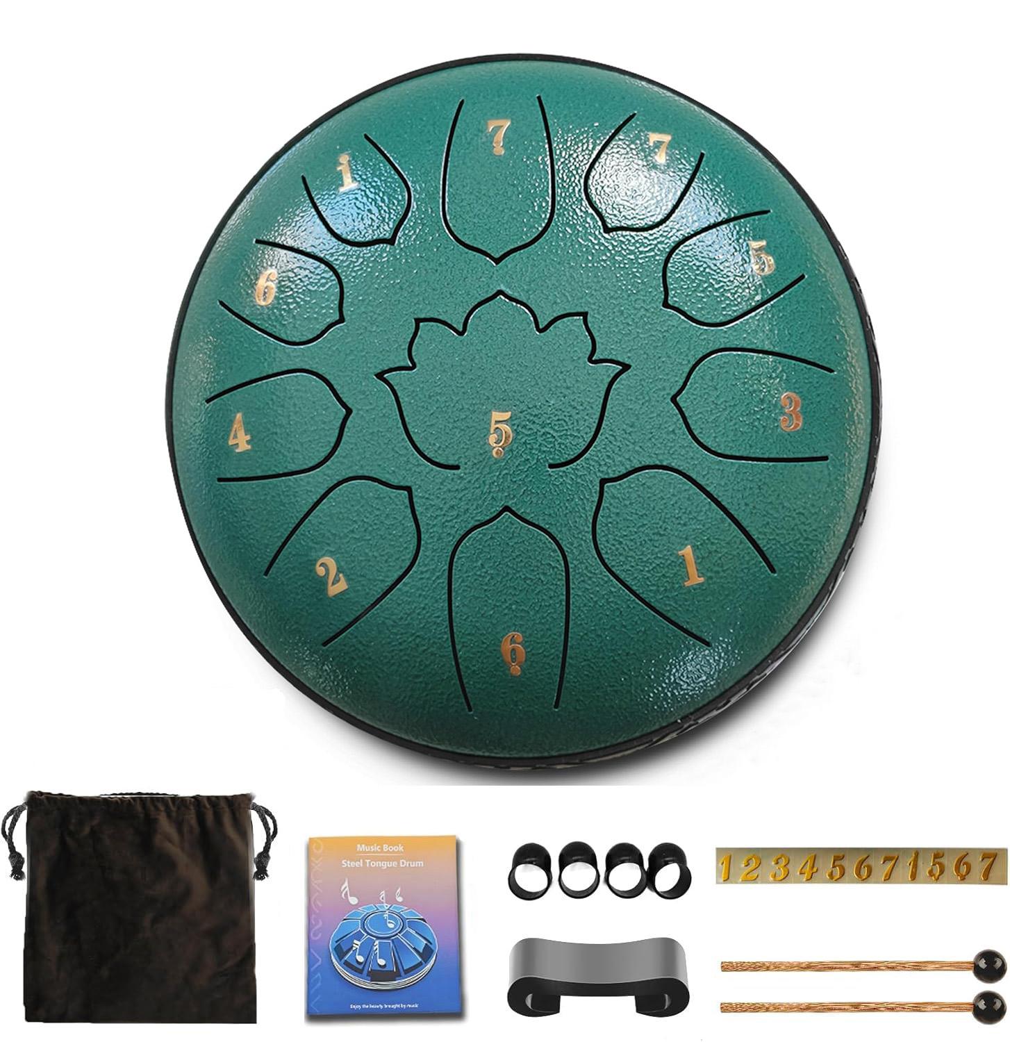 

Steel Tongue Drum 6 Inch 11 Notes, Glucophone Ethereal Music Drum Percussion instrument for Yoga Meditation зелений