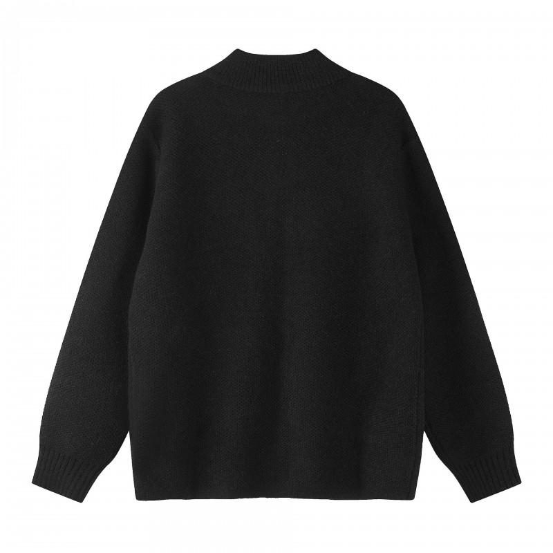 Unisex Oversized Stand Collar Zip-Up Knit Cardigan Sweater Fall Casual Wear