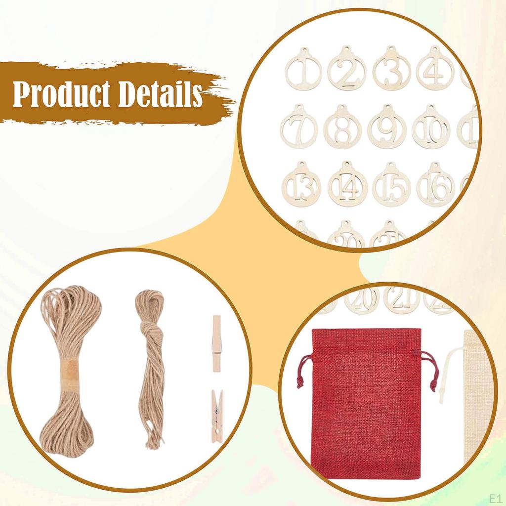 24x Christmas Advent Calendar Bags Chocolate Candy with 1-24 Number Tags DIY Hanging