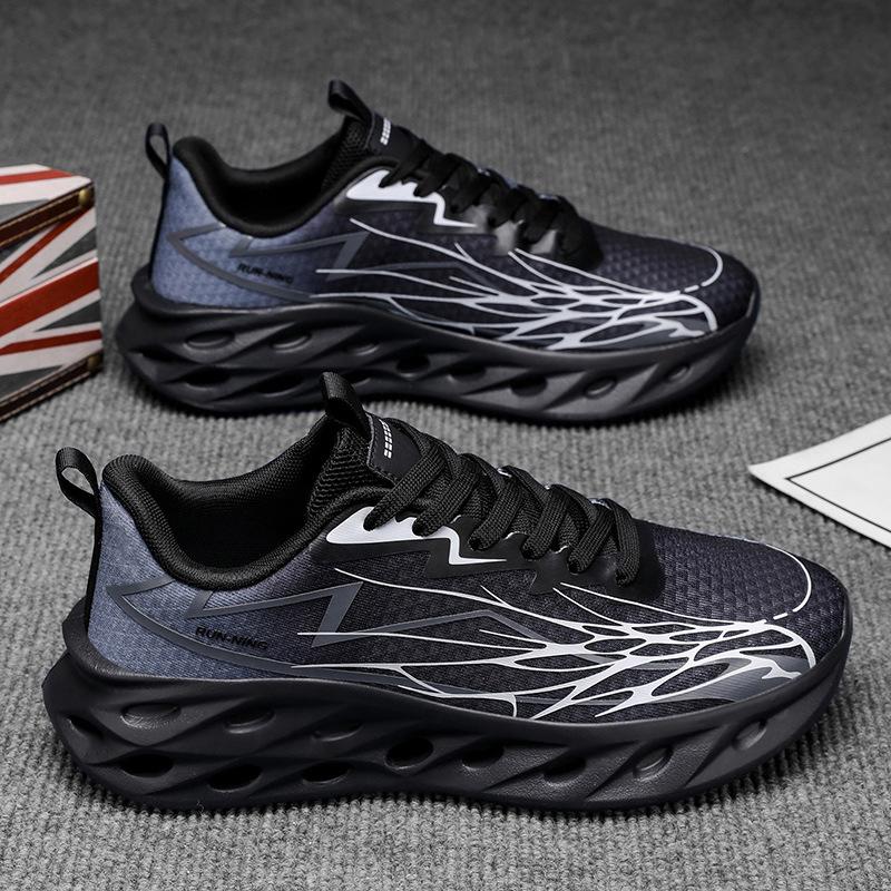 Large size men's shoes, fashionable shock absorption, lightweight and non-slip men's sports shoes, breathable fly-woven men's running shoes