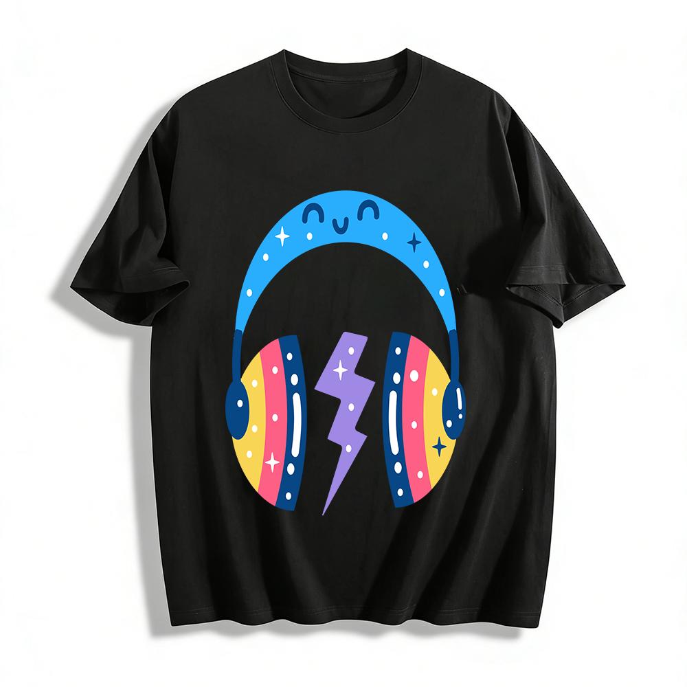 

Kids Trendy Music Style T-Shirt Cute Lightning Headphone Print Cotton Breathable Casual Short Sleeve Top Pure cotton T-shirt XXS