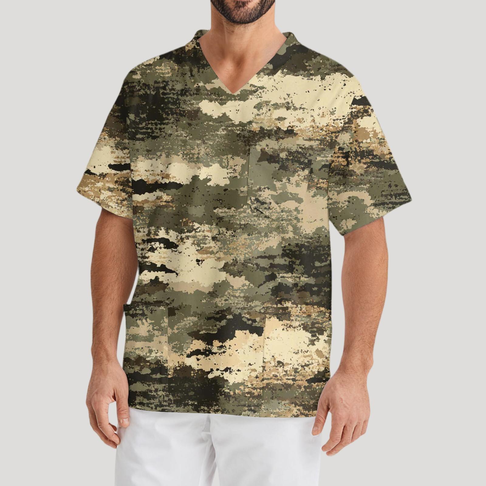 

Мужская рабочая блузка с короткими рукавами и v-образным вырезом с принтом, топ с нагрудным карманом XL