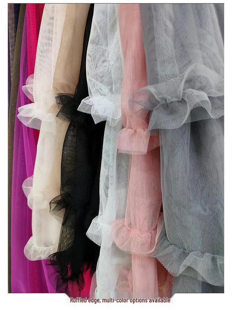 Women's High-Waist Ruffled A-Line Skirt with Mesh Overlay and Safety Lining