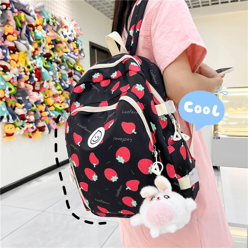Schoolbag Schoolbag for Girls, Junior High School Students, Primary School Students, Large-capacity Korean Campus, Strawberry Printing