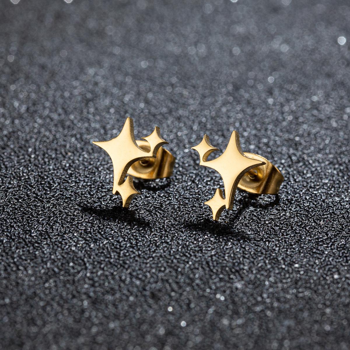 1 Pair Fashion Stainless Steel Cross Star Stud Earrings for Women Girl Korean Four-Pointed Star Personality Earrings Jewel