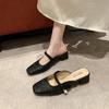 Baotou Half Slippers Female Summer Outdoor Slides Square Toe Chunky Heel High Heels Sandals Mule Slippers Pearl Decor Dress Shoe