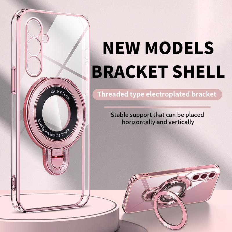 Luxury Transparent Plating Magnetic Bracket Case For Samsung A16 A06 A56 A26 A36 A55 A15 A35 A54 A24 A34 A14 A05S Stand Cover