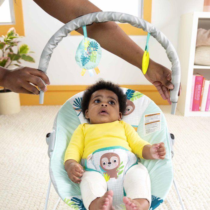 BRIGHT STARTS Transat bébé vibrant Wild Wonders- Arche avec jouets d'éveil amovible, Harnais 3 points