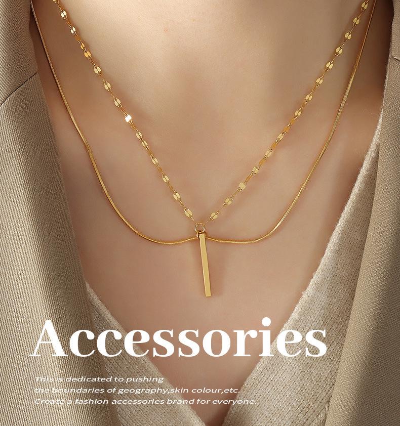 Light Luxury Rectangular Pendant Multilayer Necklace: European & American Niche Design, Titanium Steel Women's Clavicle Chain