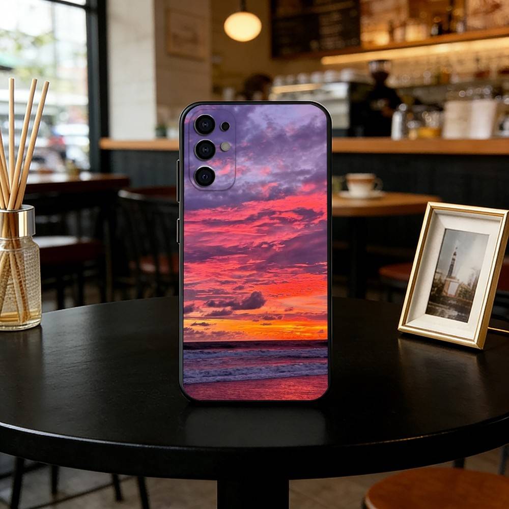 Meeresblick Sonnenuntergang Handyhülle Schwarzes Silikon Weich Für Samsung S25,S24,S21,S22,S23,S30,Ultra,S20,Plus,Fe,Lite
