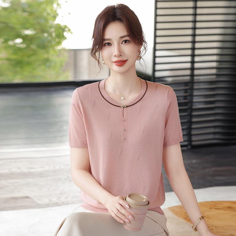 

New Arrival: Ice Silk Short-Sleeve T-shirt - Stylish Chinese Design for Mother s Day, Perfect for Middle-Aged & Elderly Women 5XL (recommend 75-83 kg) рожевий