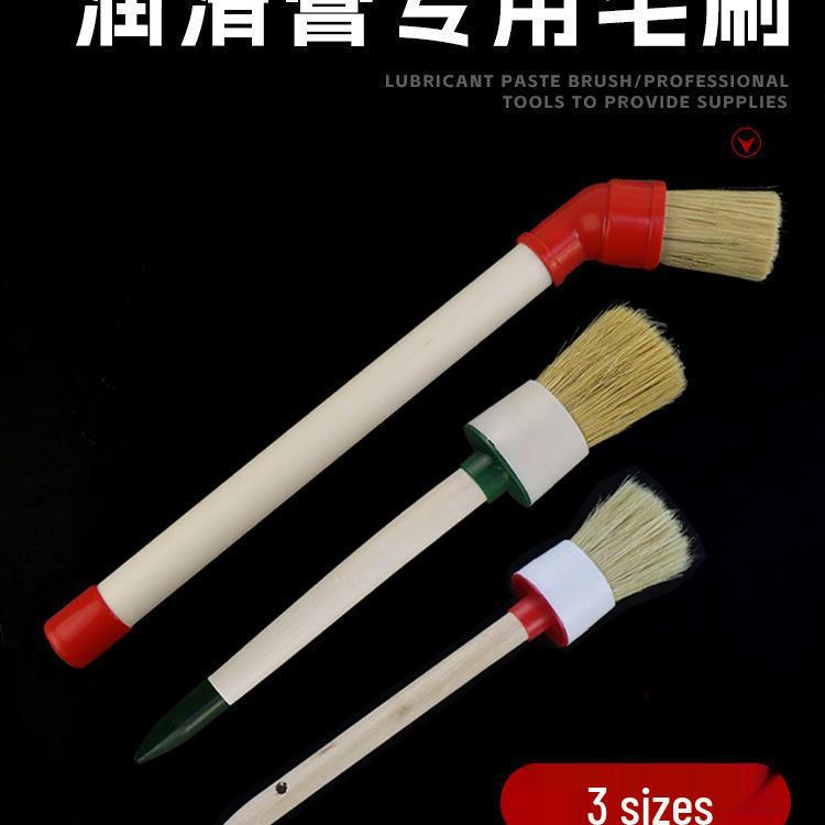 Tire Mounting Lubricant Brush with Bent and Round Heads, Solid Wood Handle, Large Size Repair Tool