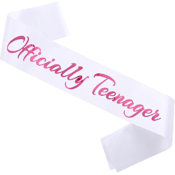 Official Teenager Birthday Sash, 13th Bday Sash Gift Ideas for Girl Funny 13th Birthday Party Decorations Suppiles, Royal Blue + Silver(Official White, Pink Offical Teena