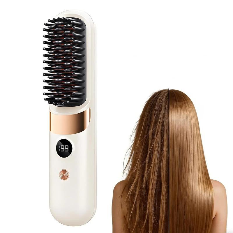 Wireless Hair Straightening Brush, 30s Fast Heat Ionic Ceramic Straightener Comb, Portable Cordless Quick Styling Tool for Travel & Daily Touch-Ups