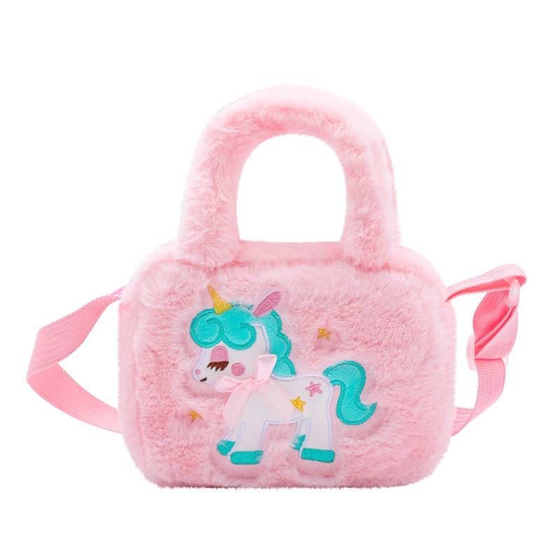 Niedliche Plüsch Einhorn Umhängetasche für Kinder Cartoon-Design Weich und flauschig Perfekt für Kindergarten und täglichen Gebrauch Lila