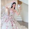 Mermaid Wedding Dress Bride Short Sleeve A-Line Light Pink Floral Mini Length Princess Style Reception Gown