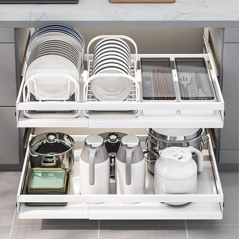 Rozszerzalny dwupoziomowy stojak na naczynia kuchenne Hongfu