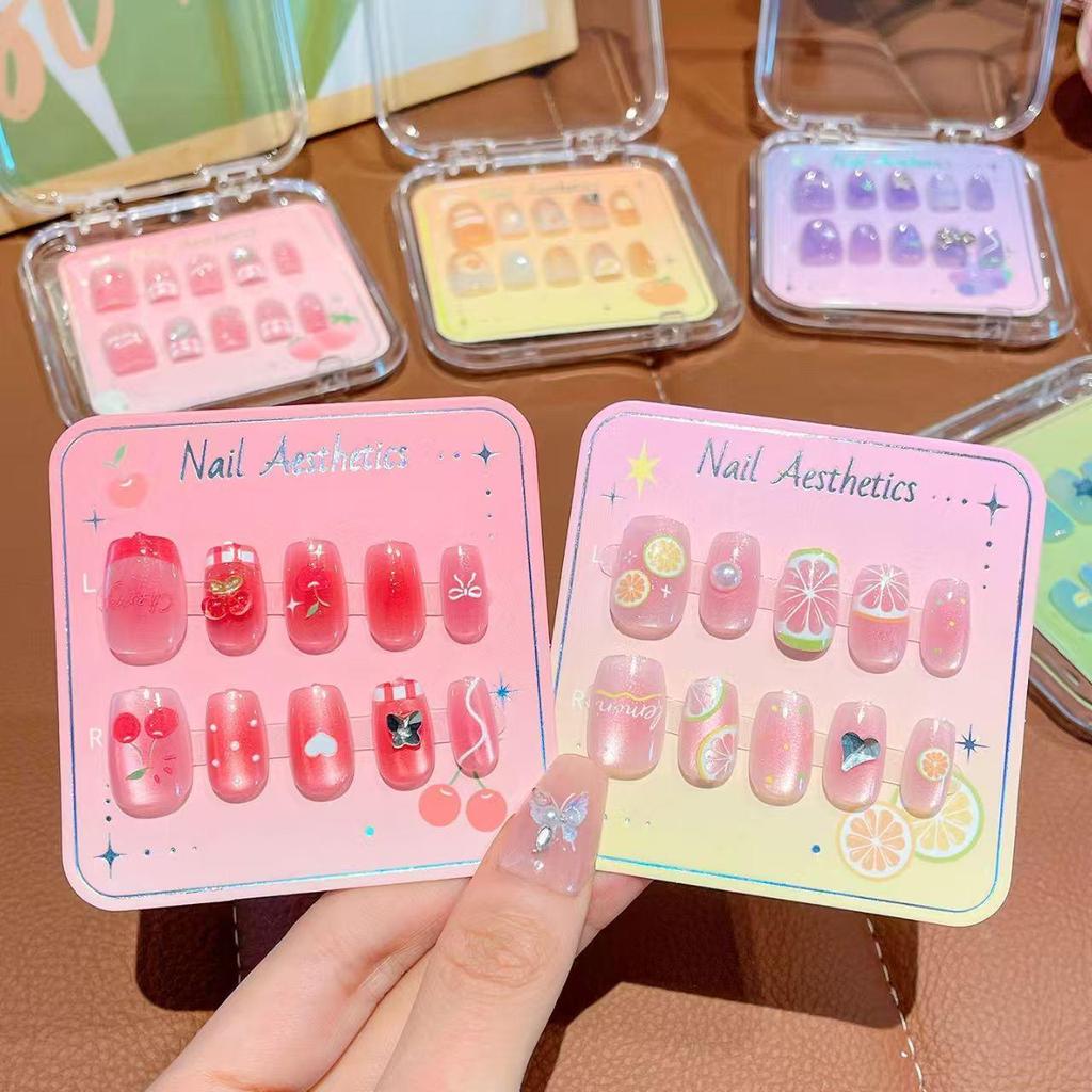 Boxed Cute Kids' Cartoon Fruit Nail Stickers - Detachable Wearable Nail Art Pieces