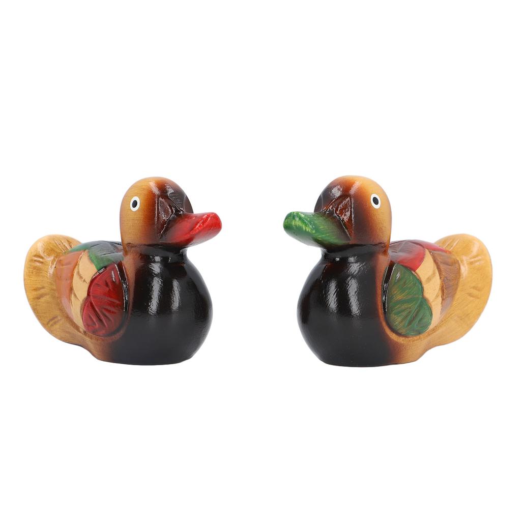 1 Pair Wooden Mandarin Ducks Figurine Colorful Love Birds Duck Statue Handmade Decorative Sculpture Wedding Ornament