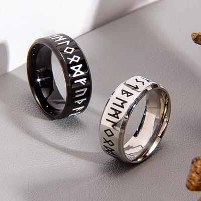 Anillo Vikingo de Acero Inoxidable para Hombre Diseño de Banda con Símbolo de Runa Rúnica