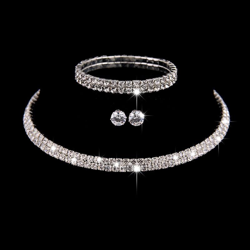 Korean Rhinestone Claw Chain Bridal Necklace and Earring Set