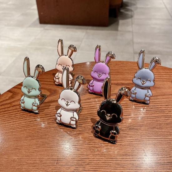 Mobile Phone Stand Trolley Rabbit Carrying Cartoon Self-adhesive Strong Adorable Capacity Electroplated Ring Finger Mobile Phone