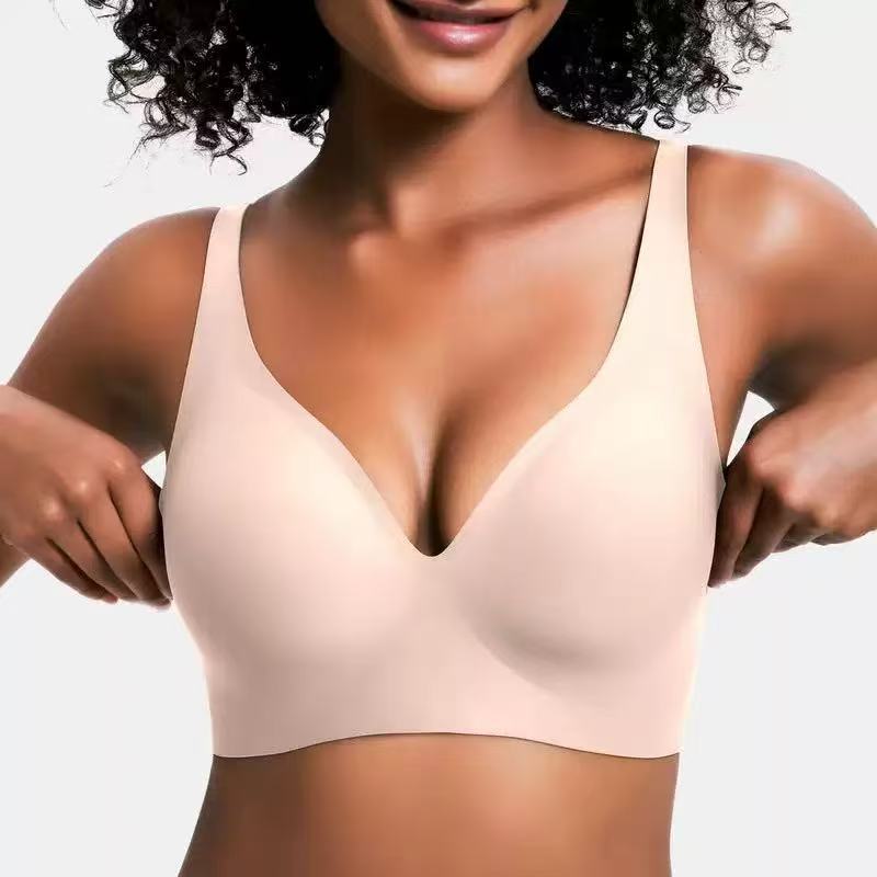 Women's Seamless Wireless Push Up Deep V Neck Comfortable Breathable BraletteElegant Invisible Smooth Everyday Bra for Daily Wear